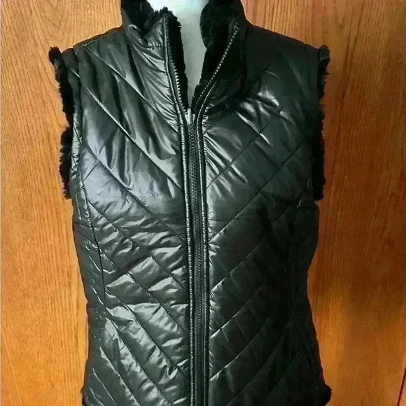 Nicole Miller Original Puffer Faux Fur Women’s Vest Black Medium Reversible - Picture 1 of 14